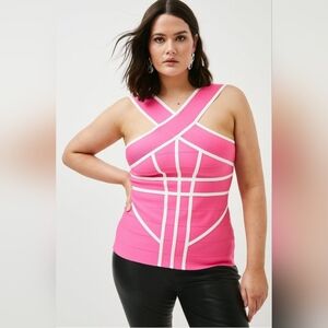 NWT Karen Millen Bandage Knit Contrast Cross Front Top Sz S
